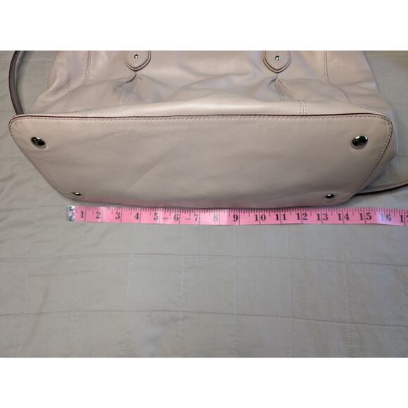 Coach Leather Satchel Taupe Greige Crossbody Bag Silver Hardware Zip Top Pockets - Picture 12 of 14